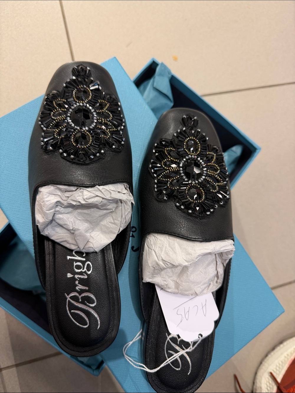 Brighton Black Beaded Leather Slip-On Mules